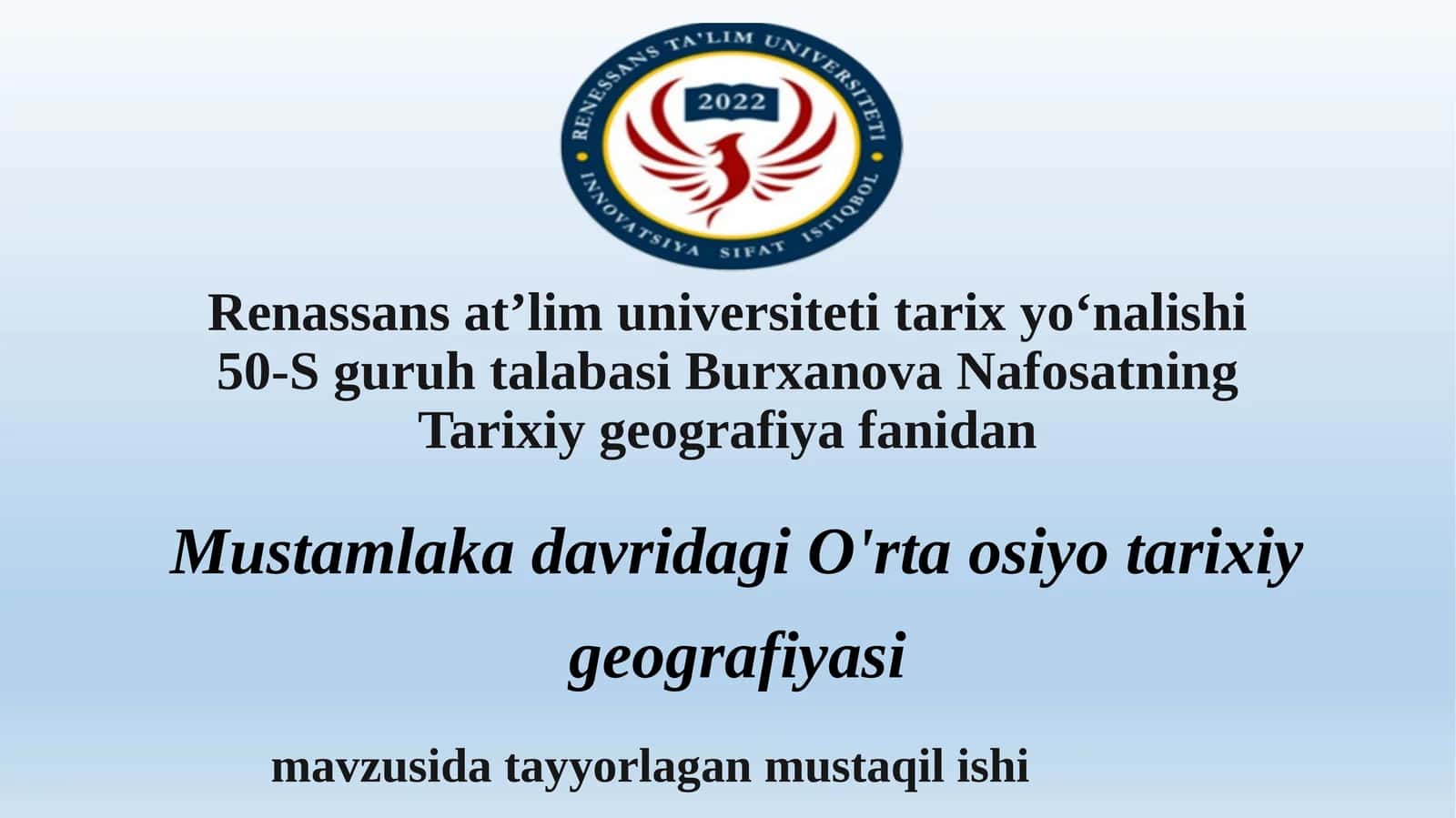 Mustamlaka davridagi O'rta osiyo tarixiy geografiyasi 1