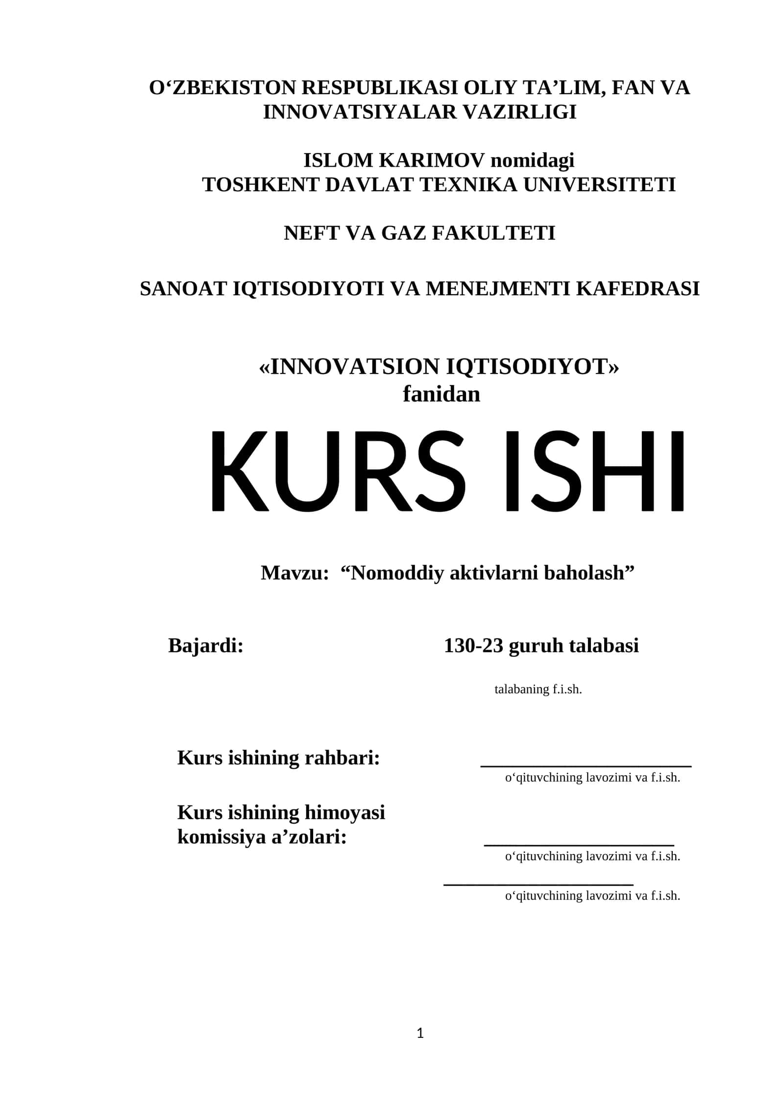 Nomoddiy aktivlarni baholash 1