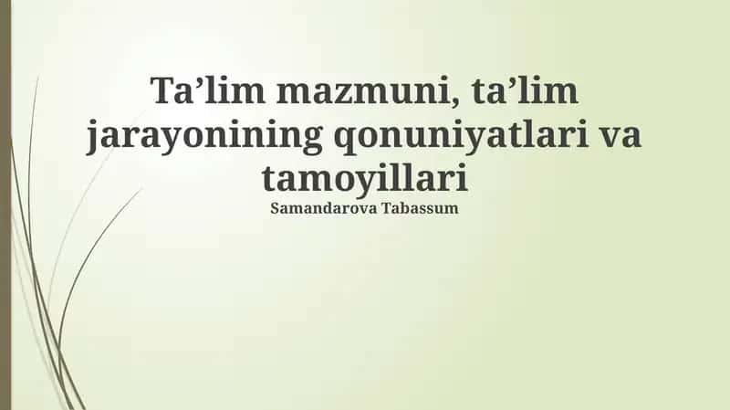 Taʼlim mazmuni, taʼlim jarayonining qonuniyatlari va tamoyillari 1