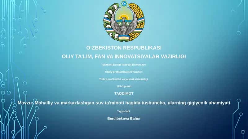 Mahalliy va Markazlashtirilgan Suv Ta'minoti 1