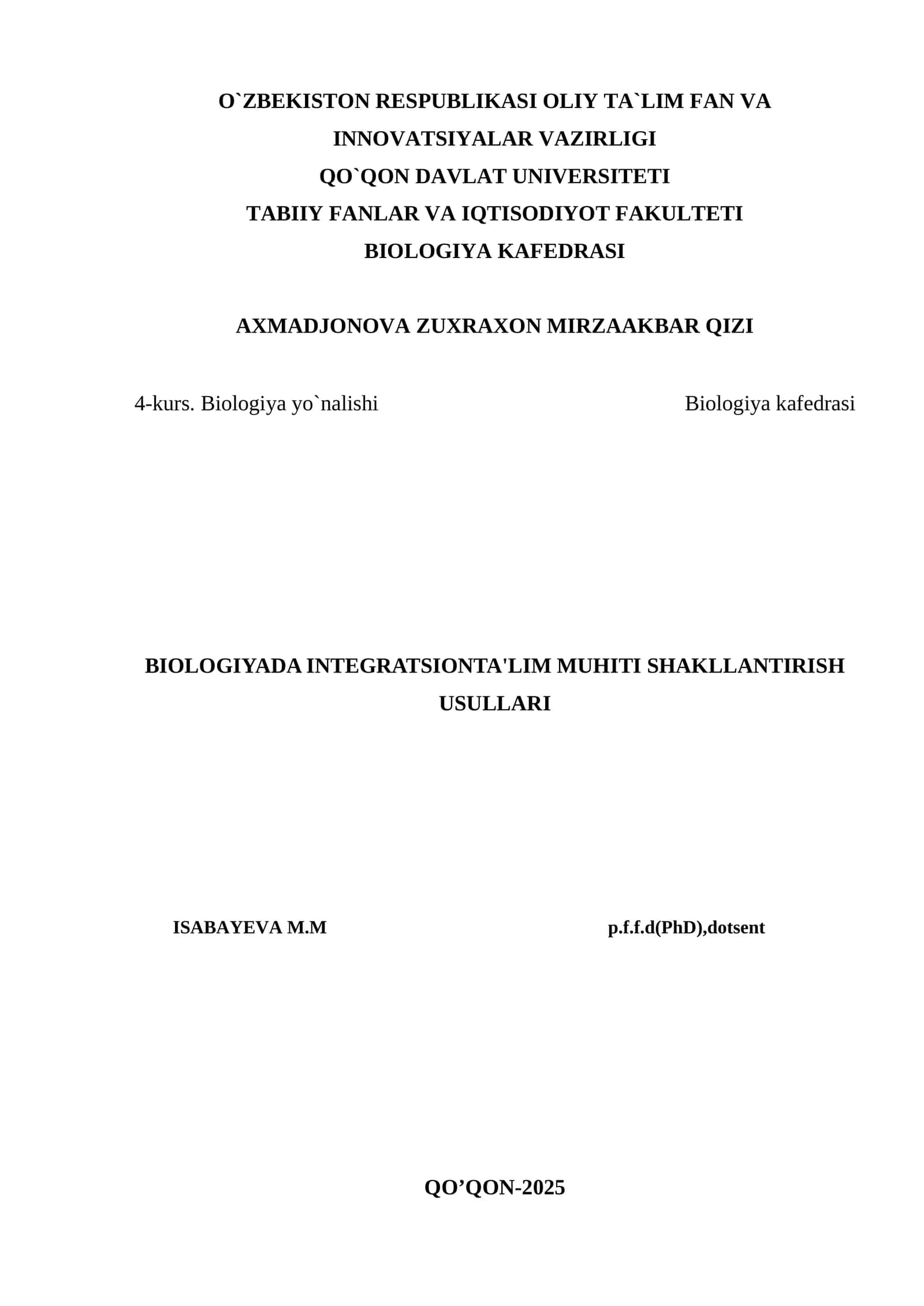 BIOLOGIYADA INTEGRATSIONTA'LIM MUHITI SHAKLLANTIRISH USULLARI 1