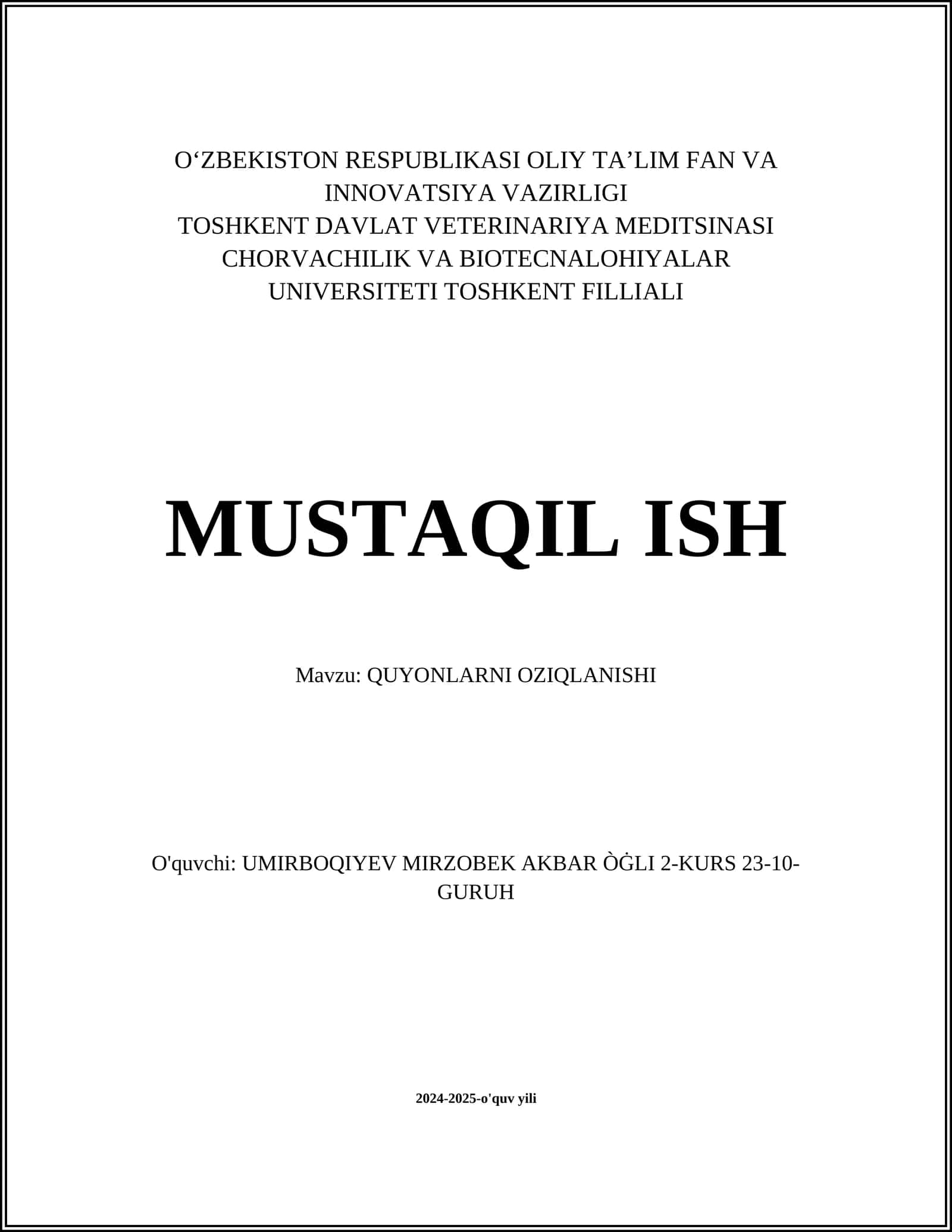 QUYONLARNI OZIQLANISHI 1