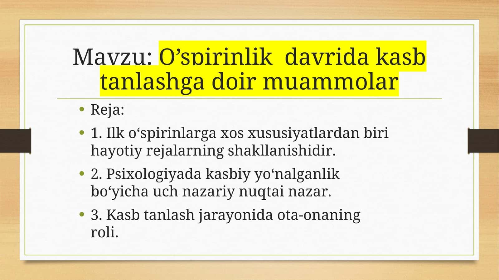 O’spirinlik davridagi kasbtanlashg adoirmuammolar 1