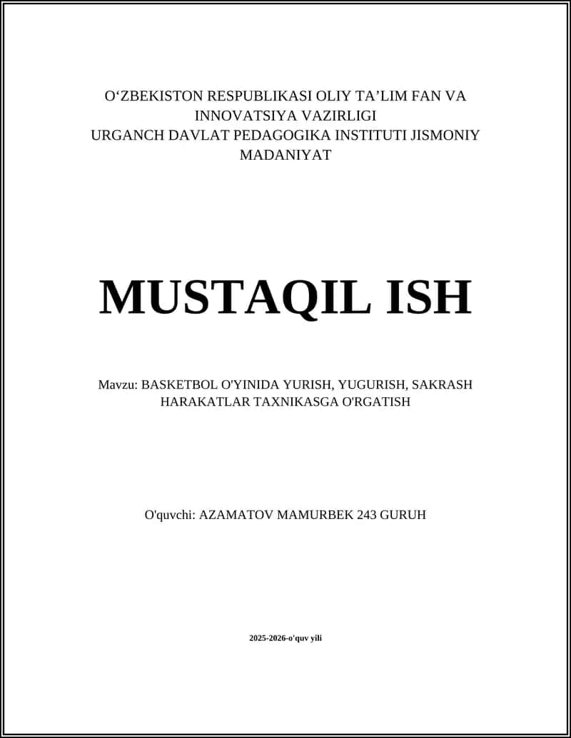 BASKETBOL O'YINIDA YURISH, YUGURISH, SAKRASH HARAKATLAR TAXNIKASGA O'RGATISH 1