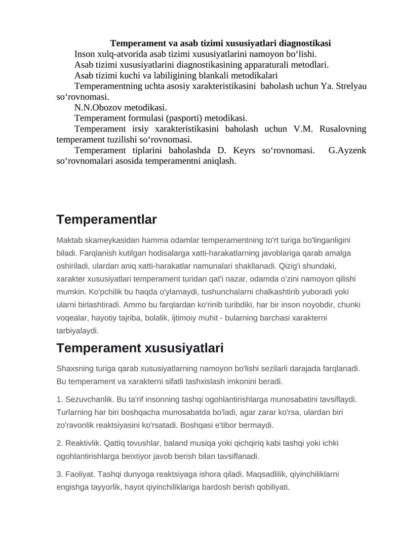 Temperament va asab tizimi xususiyatlari diagnostikasi 1