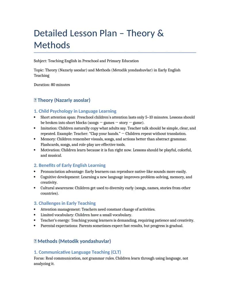 Teaching English in Preschool and Primary Education 1