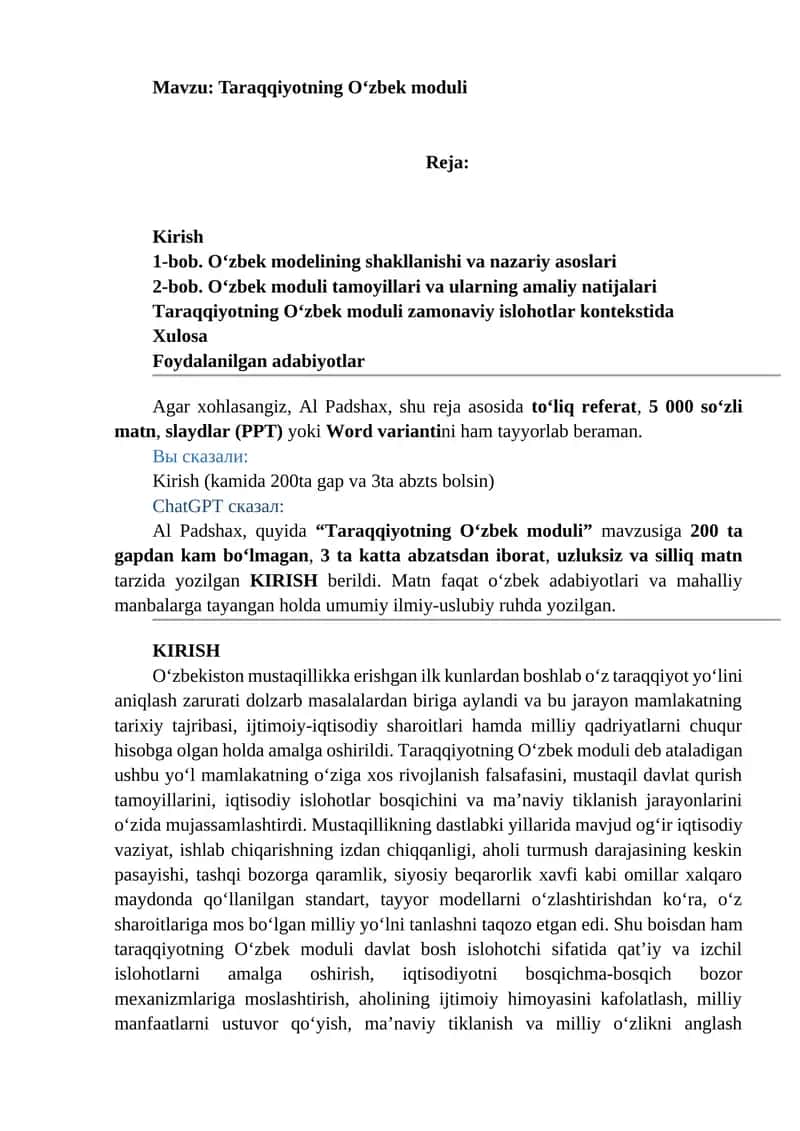 Taraqqiyotning O‘zbek moduli 1