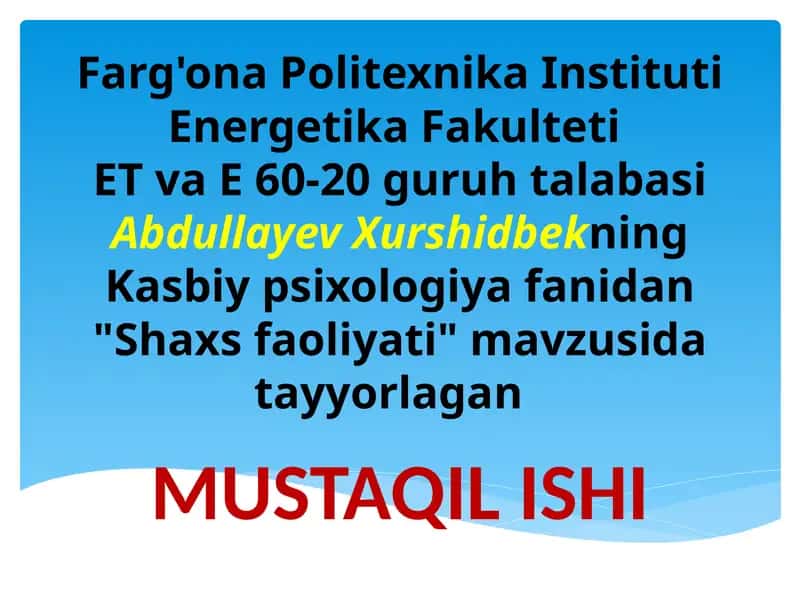 Shaxs faoliyati 1