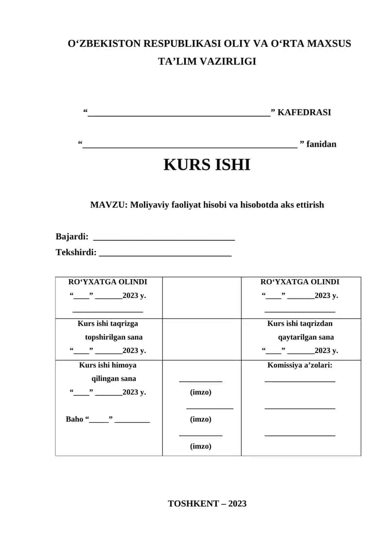 Moliyaviy faoliyat hisobi va hisobotda aks ettirish 1