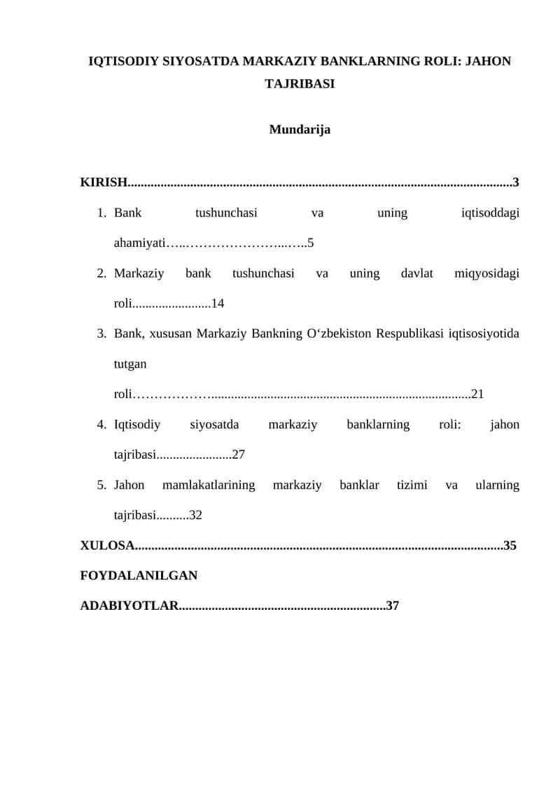 IQTISODIY SIYOSATDA MARKAZIY BANKLARNING ROLI: JAHON TAJRIBASI 1