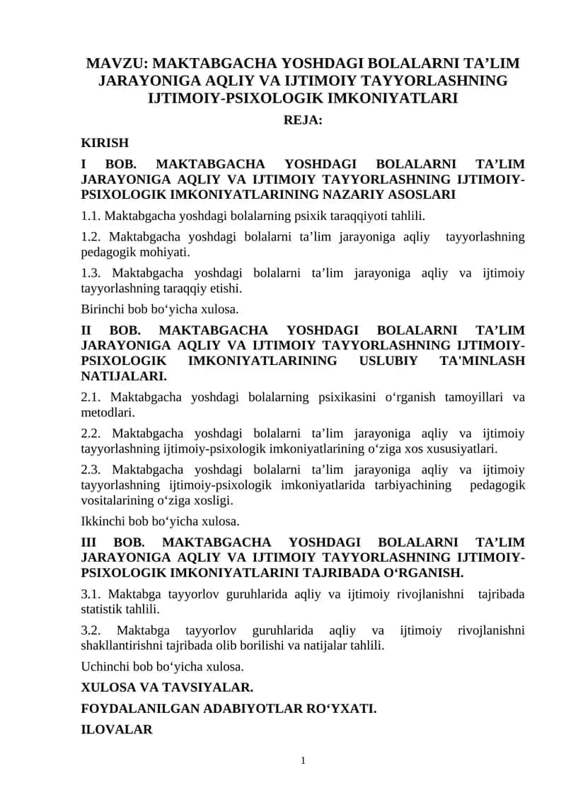 MAKTABGACHA YOSHDAGI BOLALARNI TA’LIM JARAYONIGA AQLIY VA IJTIMOIY TAYYORLASHNING IJTIMOIY-PSIXOLOGIK IMKONIYATLARI 1