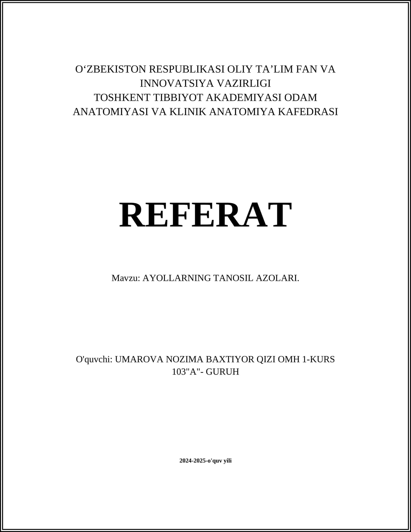 AYOLLARNING TANOSIL AZOLARI 1