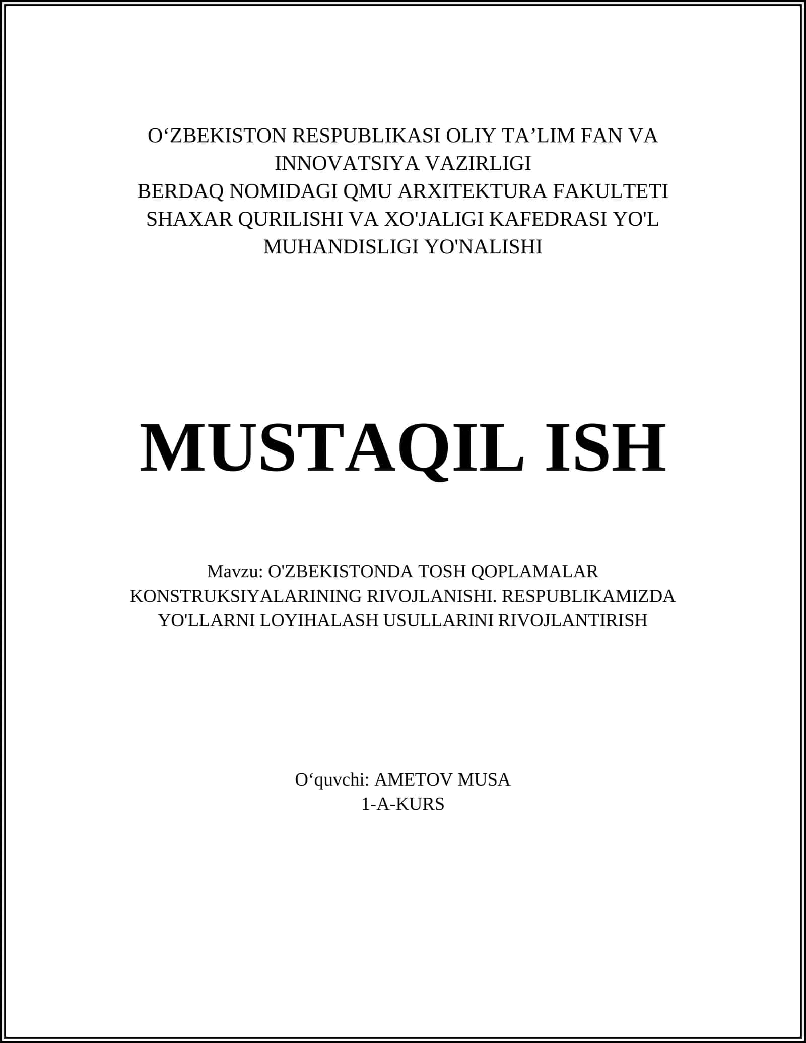 O'ZBEKISTONDA TOSH QOPLAMALAR KONSTRUKSIYALARINING RIVOJLANISHI 1