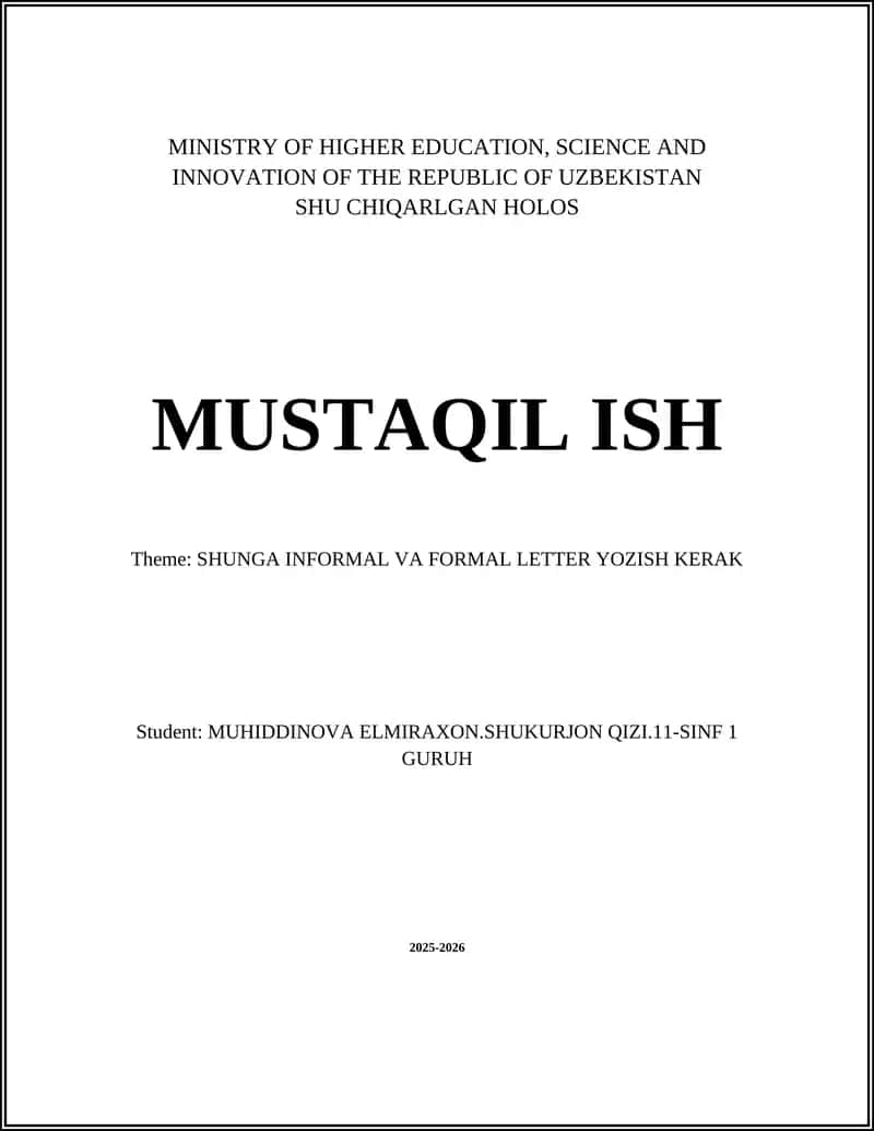 SHUNGA INFORMAL VA FORMAL LETTER YOZISH KERAK 1