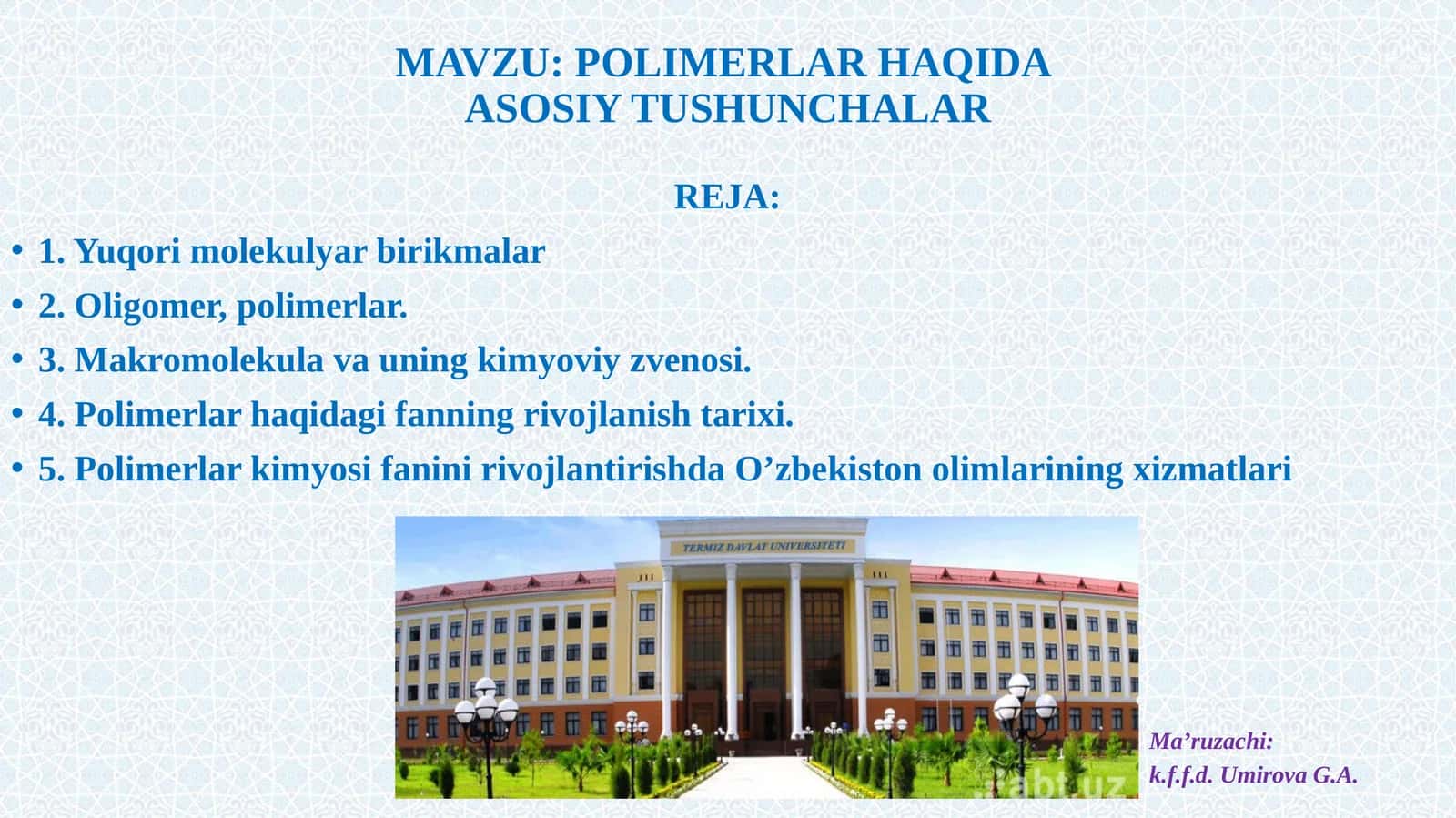 POLIMERLAR HAQIDA 1