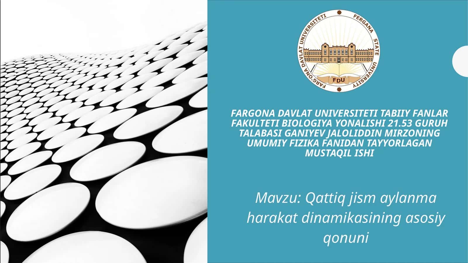 Qattiq jism aylanma harakat dinamikasining asosiy qonuni 1