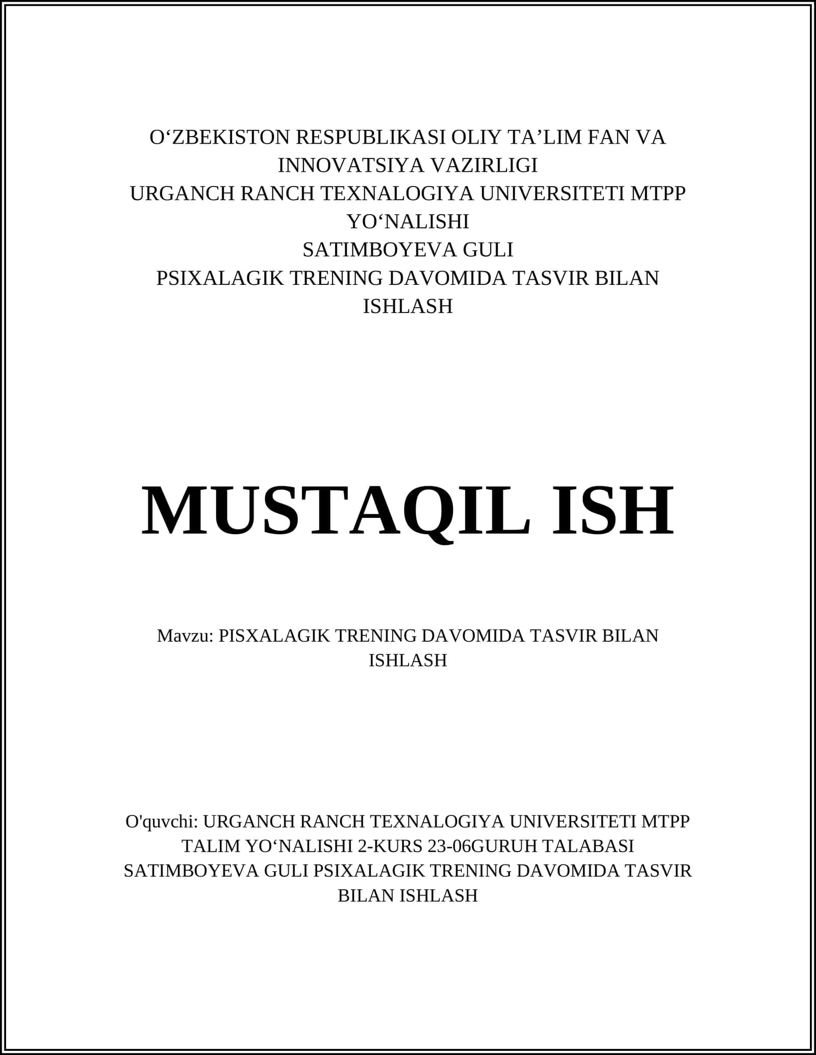 PSIXALAGIK TRENING DAVOMIDA TASVIR BILAN ISHLASH 1