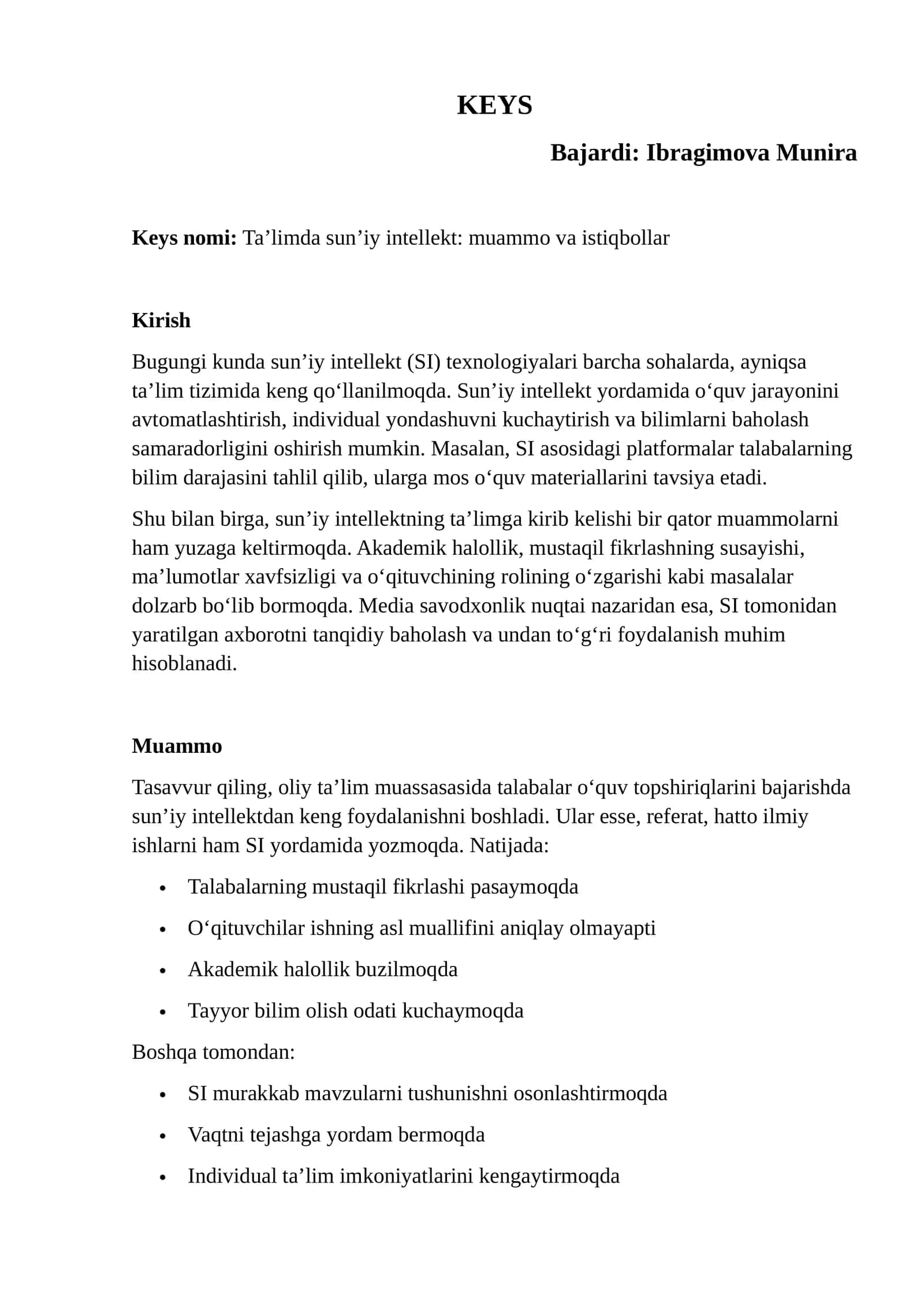 Ta’limda sun’iy intellekt: muammo va istiqbollar 1