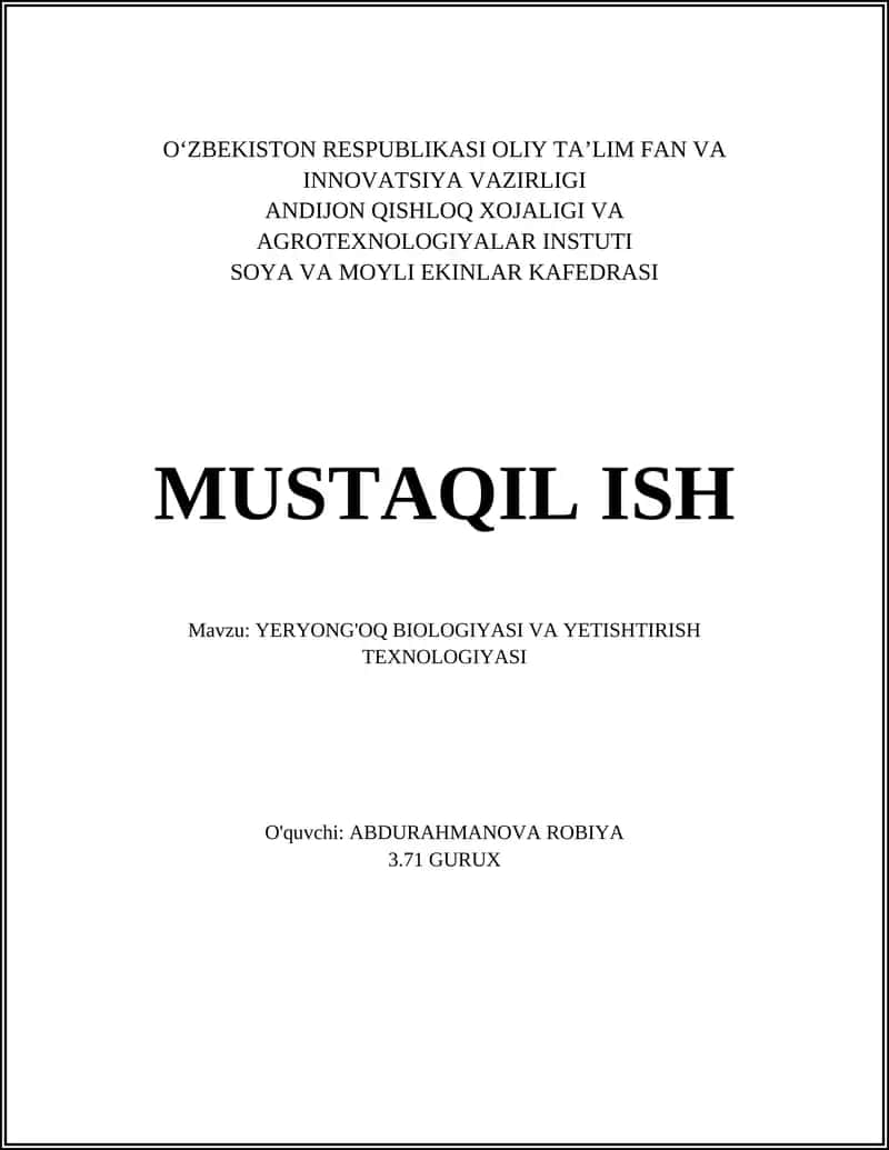 Yeryong'oq Biologiyasi va Yetishtirish Texnologiyasi 1