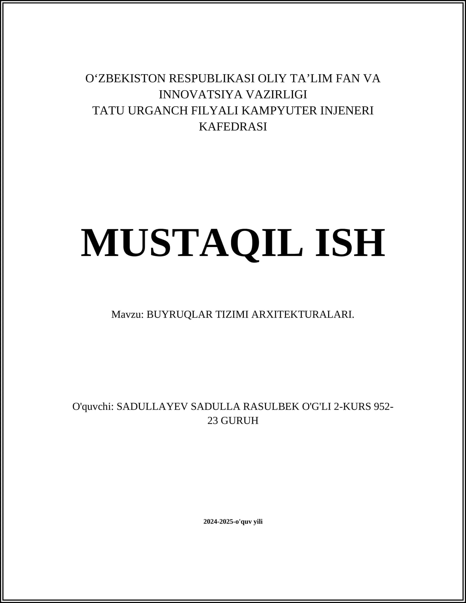 BUYRUQLAR TIZIMI ARXITEKTURALARI 1