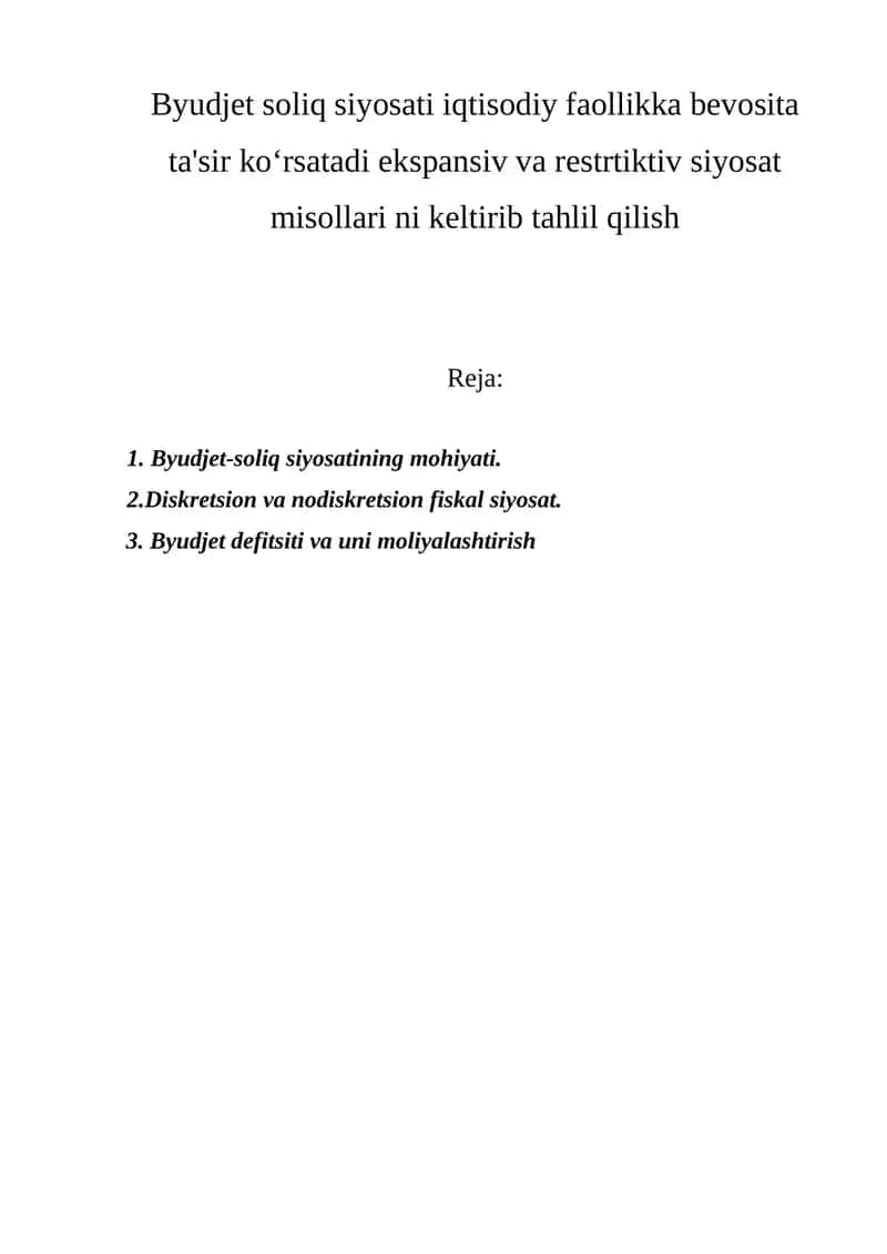 Byudjet-soliq siyosati 1