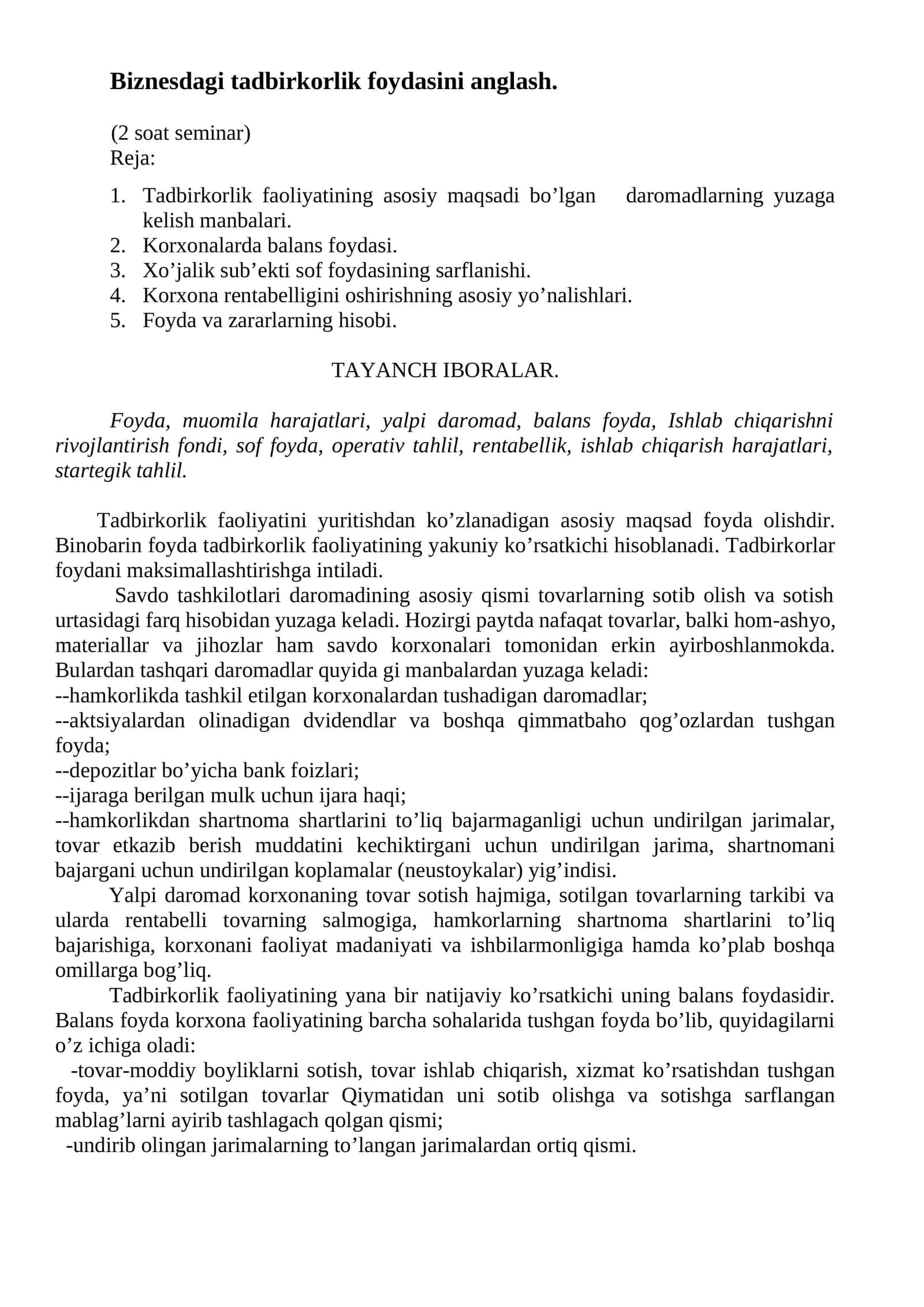 Biznesdagi tadbirkоrlik fоydasini anglash 1