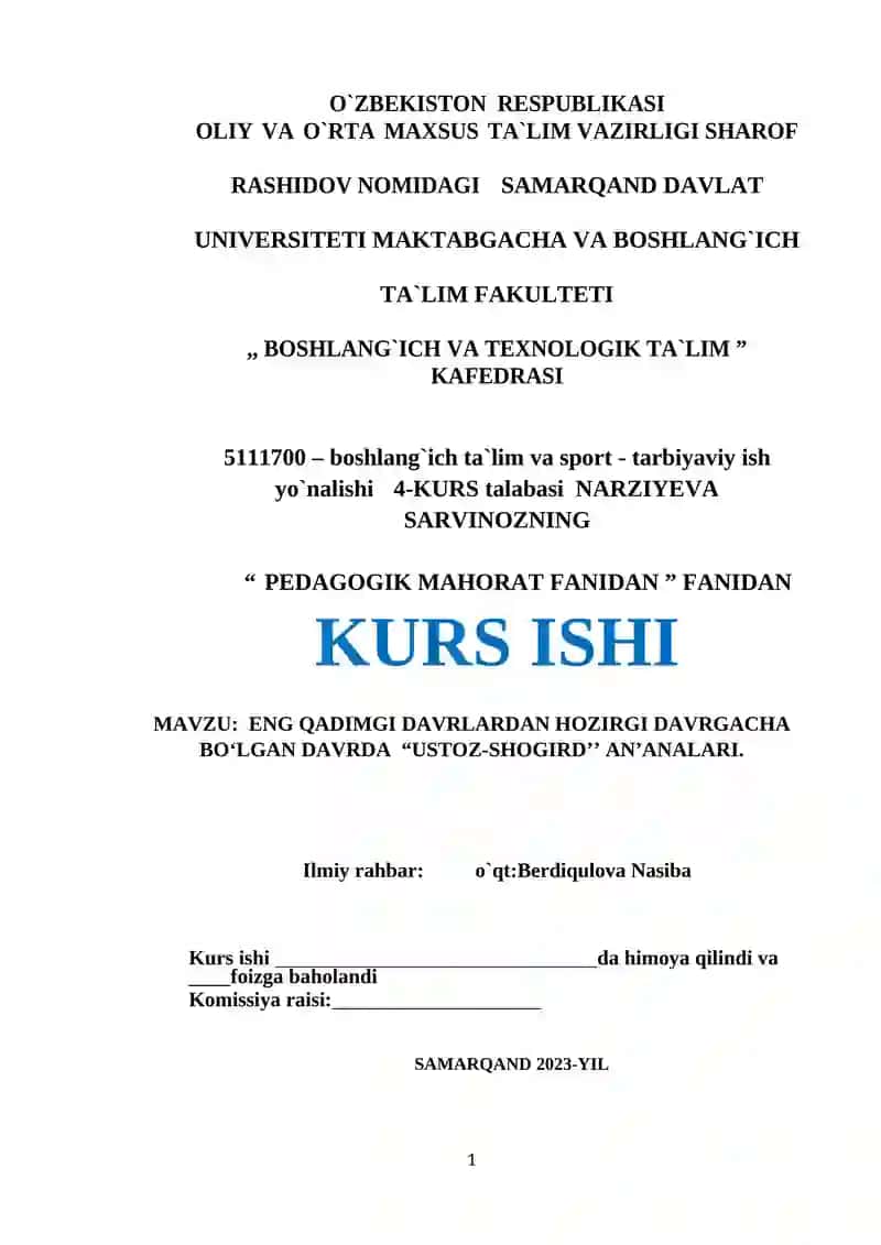 "USTOZ-SHOGIRDʼʼ ANʼANALARI"