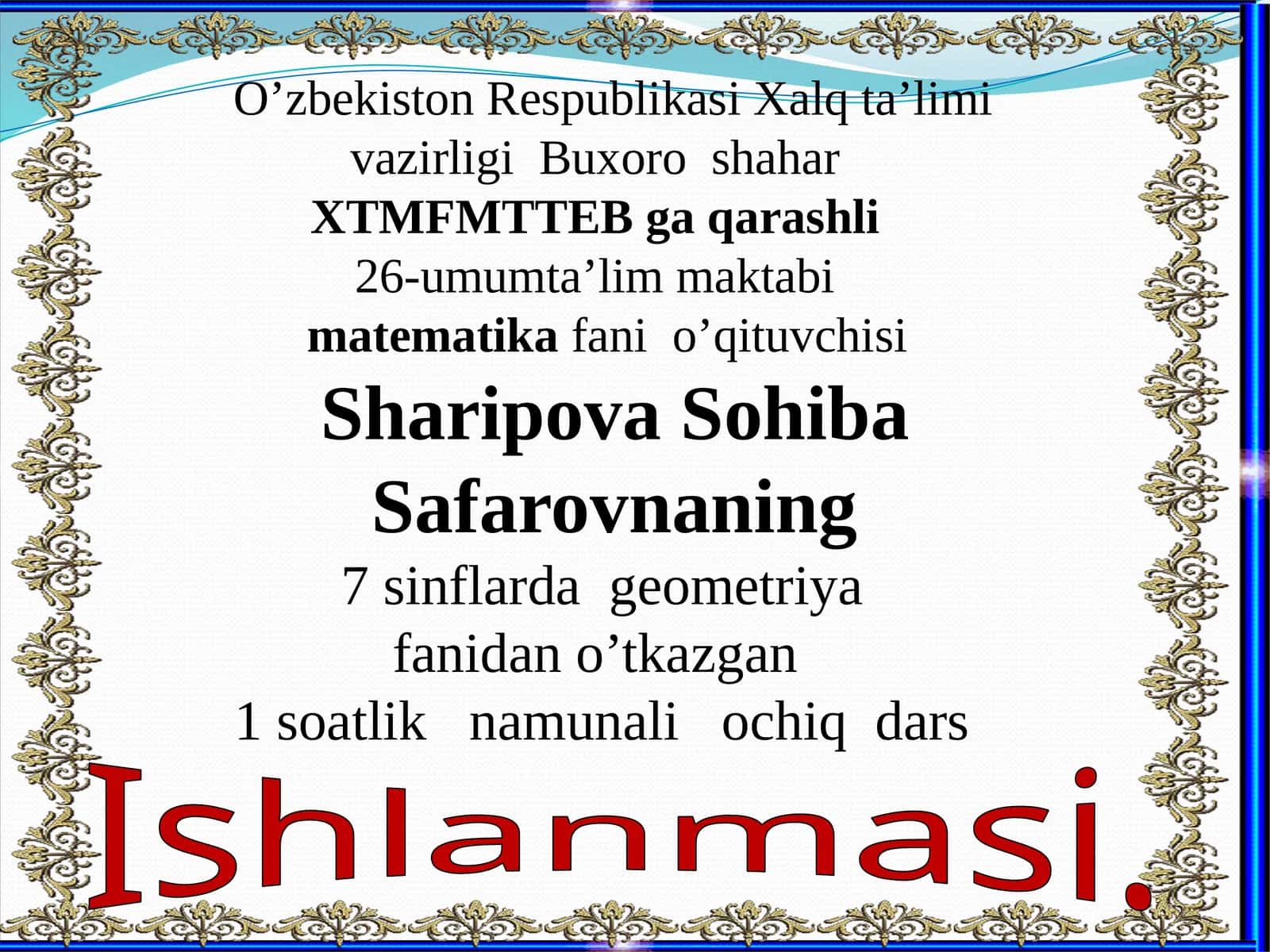 7-sinf Geometriya Uchburchak ichki burchaklari yig'indisi dars ishlanma 1
