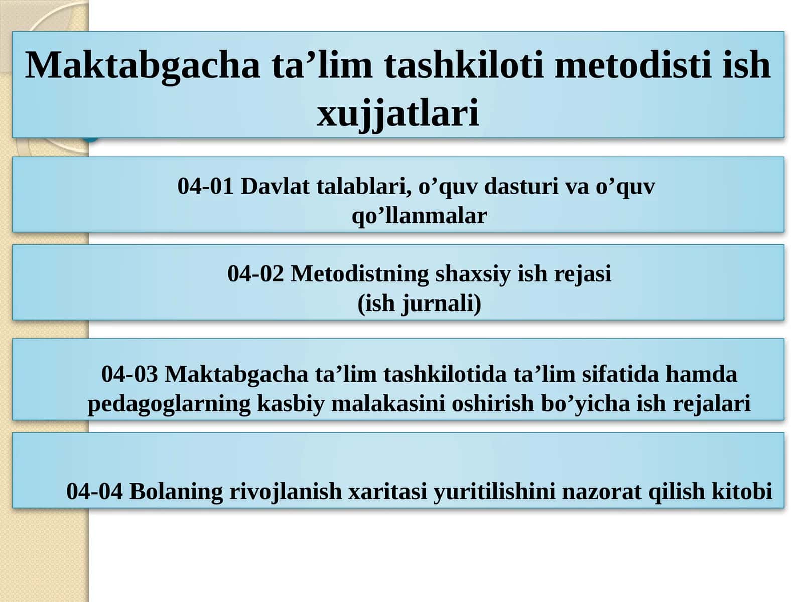 Maktabgacha ta’lim tashkiloti metodisti ish xujjatlari 1