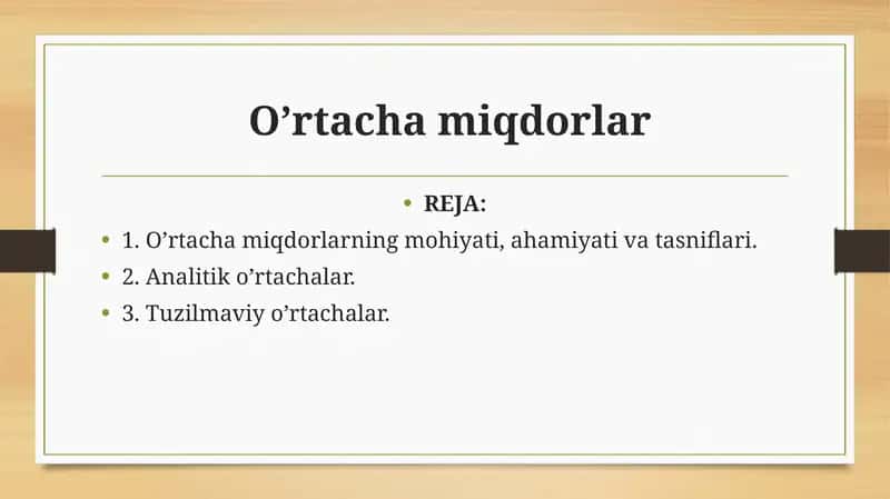 O’rtacha miqdorlar 1