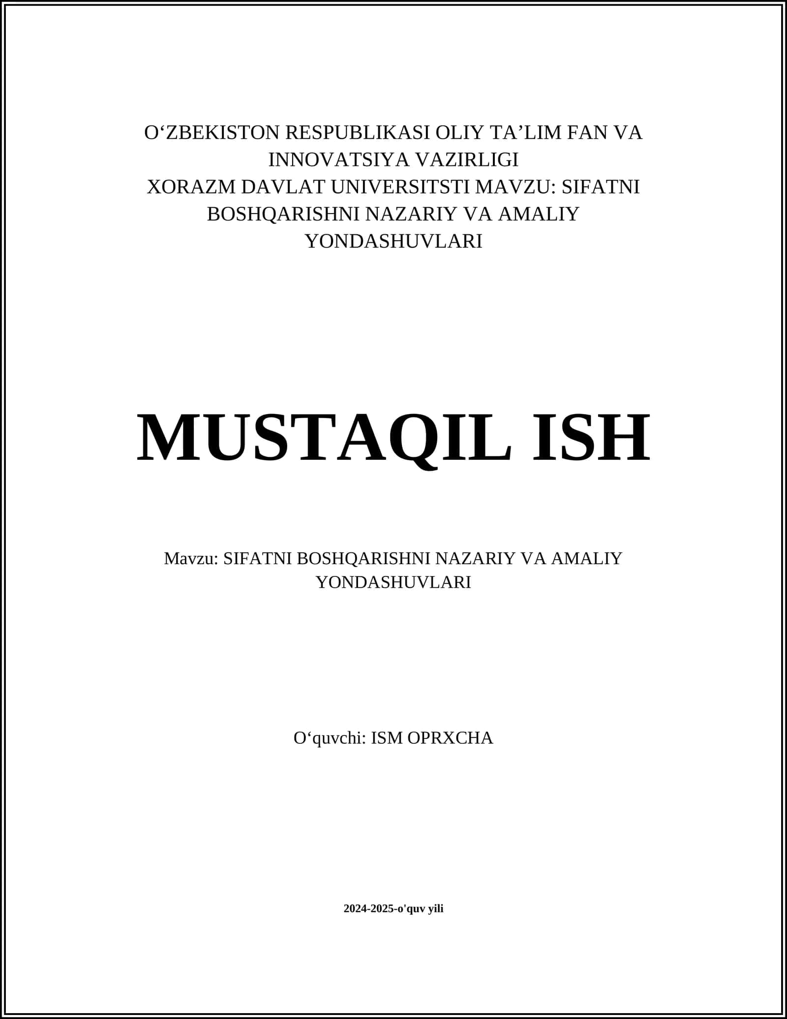 SIFATNI BOSHQARISHNI NAZARIY VA AMALIY YONDASHUVLARI 1