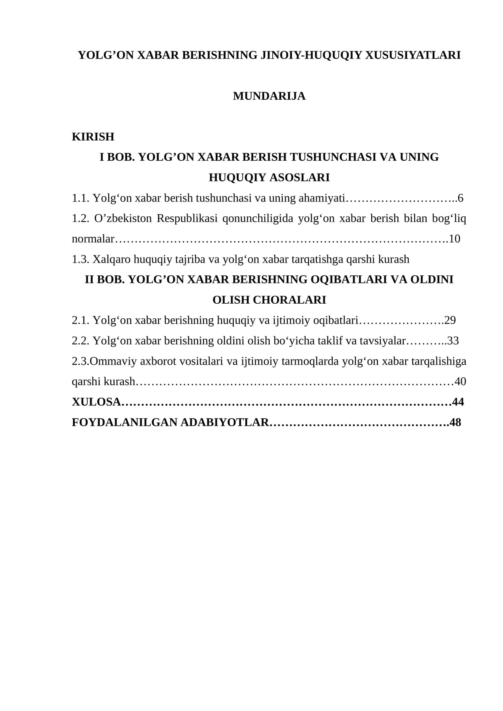 YOLG’ON XABAR BERISHNING JINOIY-HUQUQIY XUSUSIYATLARI 1