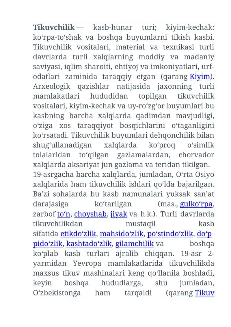 Tikuvchilik—kasb-hunar turi; kiyim-kechak 1