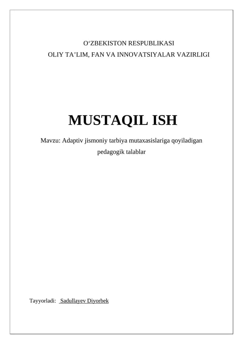 Adaptiv jismoniy tarbiya mutaxasislariga qoyiladigan pedagogik talablar 1