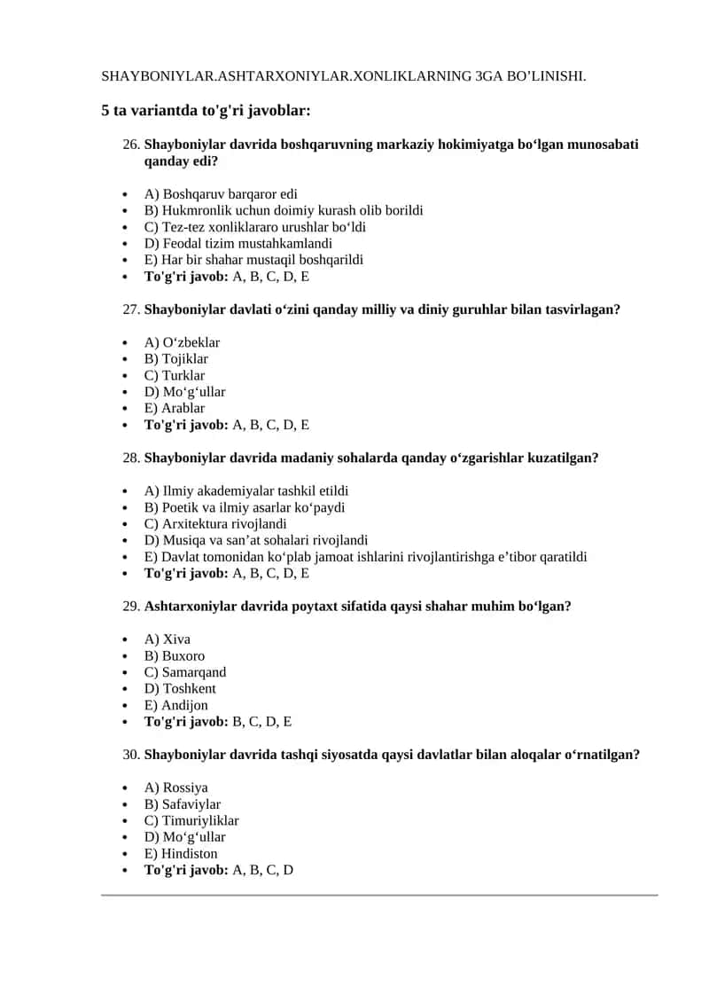 SHAYBONIYLAR.ASHTARXONIYLAR.XONLIKLARNING 3GA BO’LINISHI 1