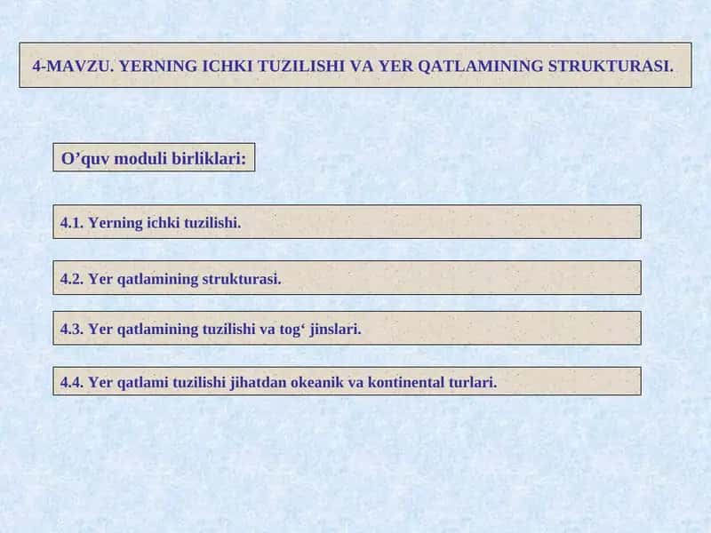 Yerning ichki tuzilishi va yer qatlamining strukturasi 1