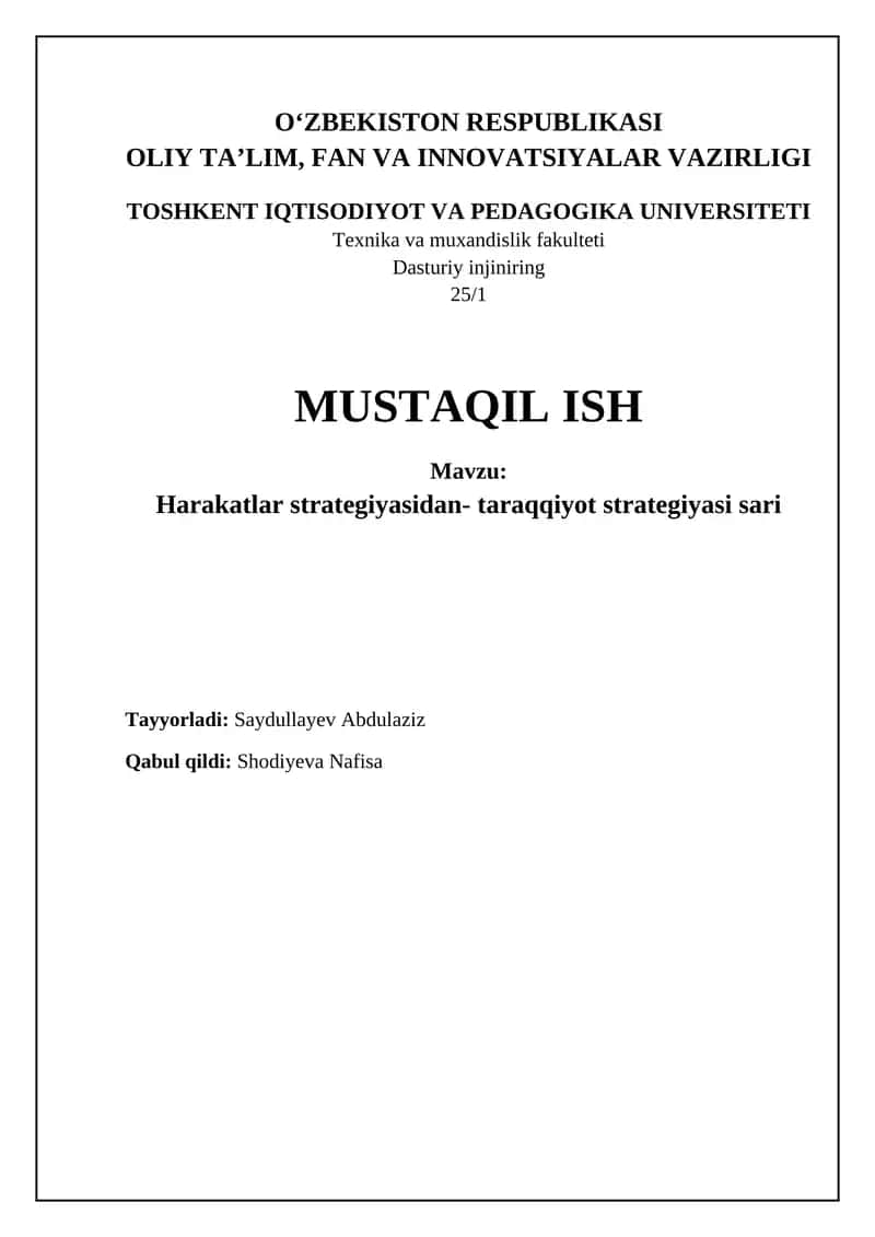 Harakatlar strategiyasidan Rivojlanish strategiyasiga: Transformatsiya jarayoni 1