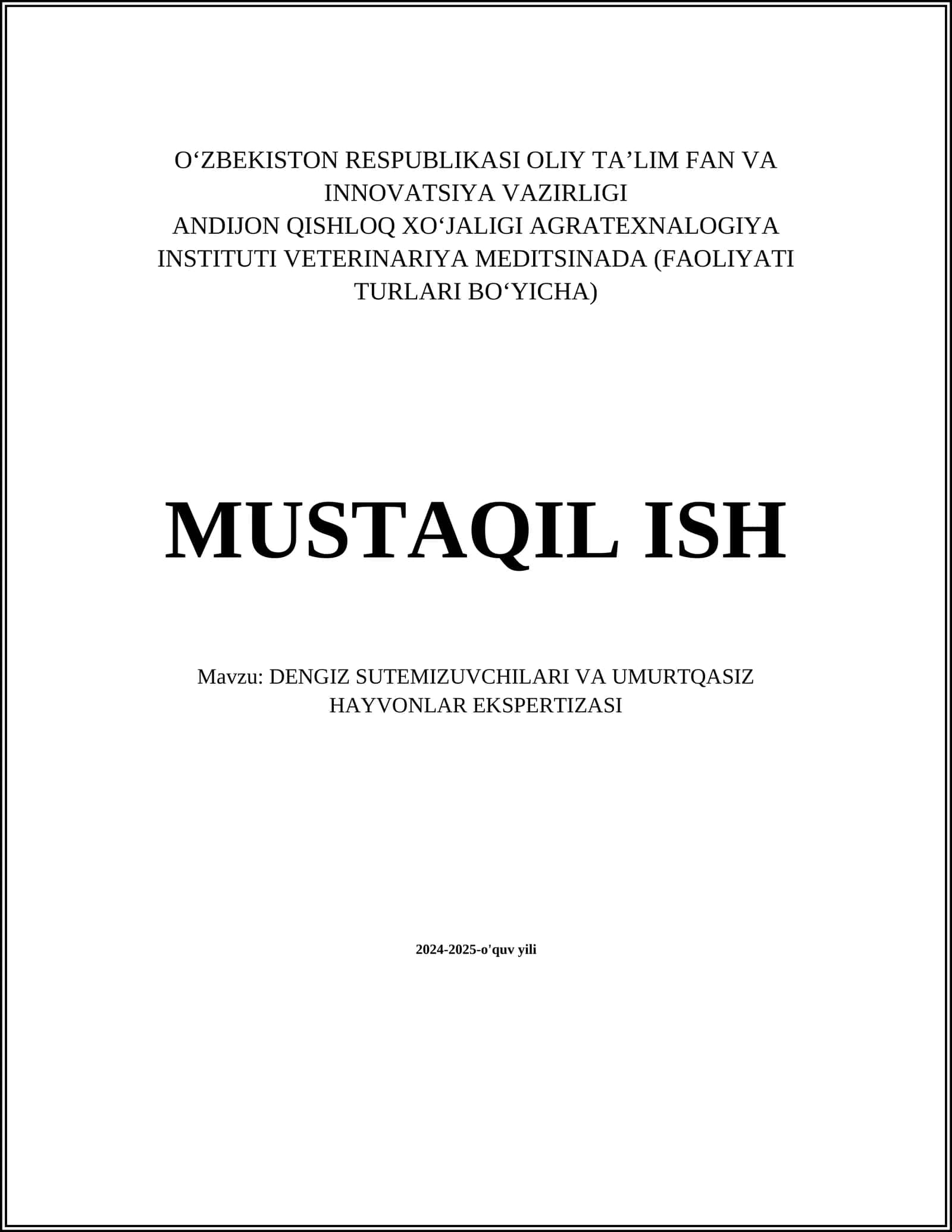 DENGIZ SUTEMIZUVCHILARI VA UMURTQASIZ HAYVONLAR EKSPERTIZASI 1
