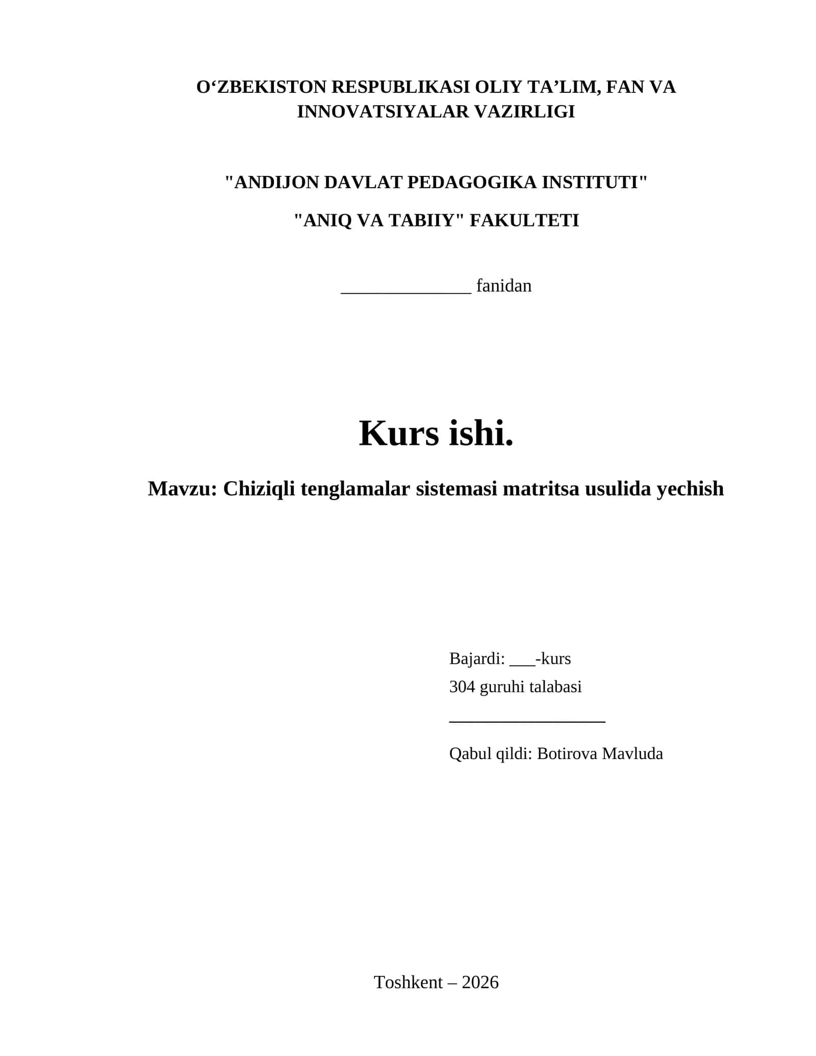Chiziqli tenglamalar sistemasi matritsa usulida yechish 1