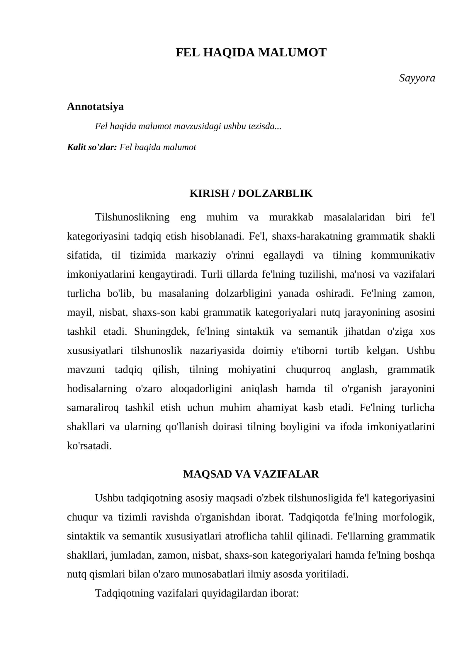 FEL HAQIDA MALUMOT 1