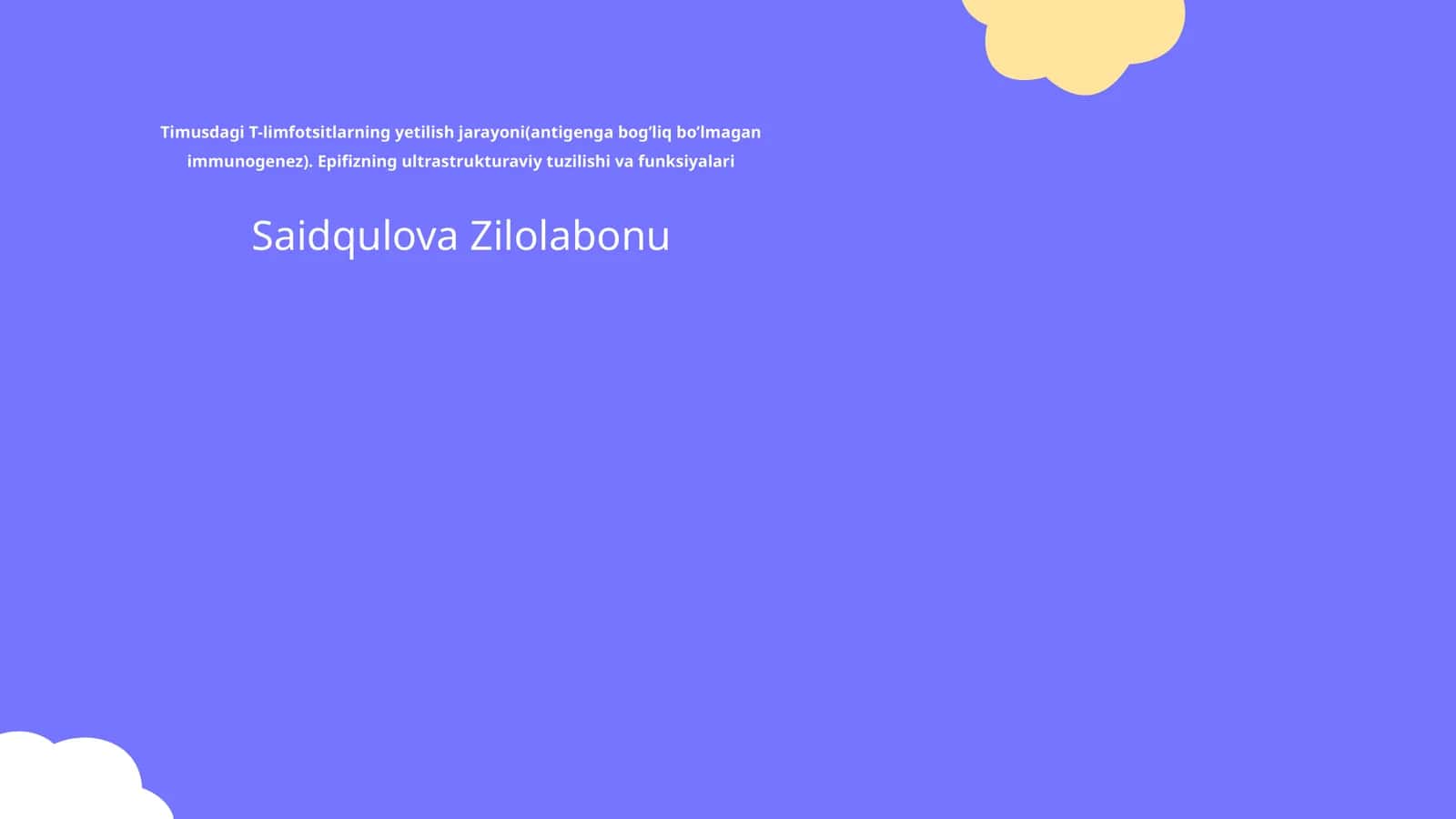 Timusdagi T-limfotsitlarning yetilish jarayoni(antigenga bog’liq bo’lmagan immunogenez). Epifizning ultrastrukturaviy tuzilishi va funksiyalari 1