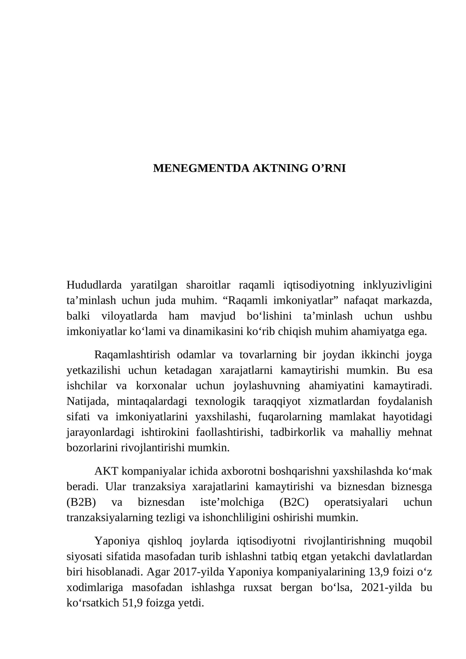 MENEGMENTDA AKTNING O’RNI 1