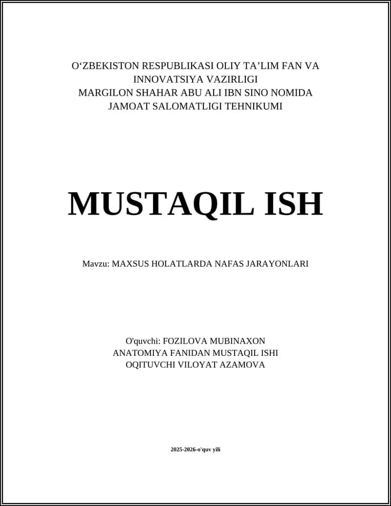 MAXSUS HOLATLARDA NAFAS JARAYONLARI 1