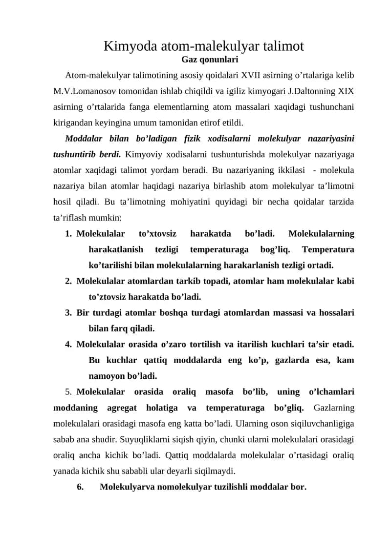 Kimyoda atom-malekulyar talimot 1
