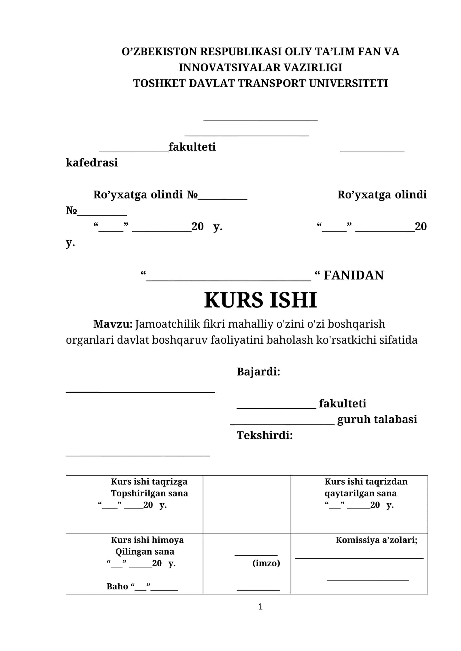 Jamoatchilik fikri mahalliy o'zini o'zi boshqarish organlari davlat boshqaruv faoliyatini baholash ko'rsatkichi sifatida 1