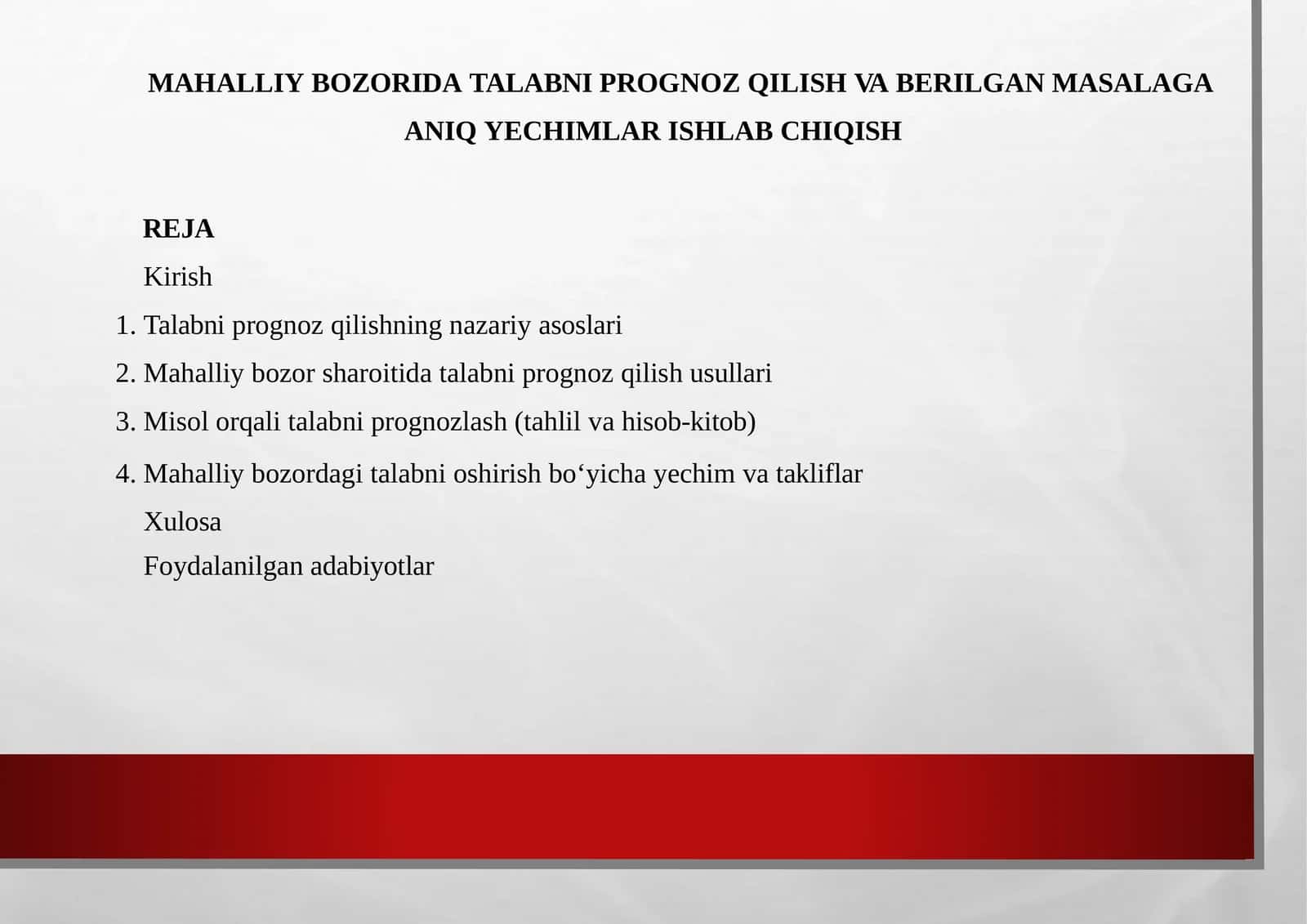 Mahalliy bozoridagi talabni prognorz qilish 1