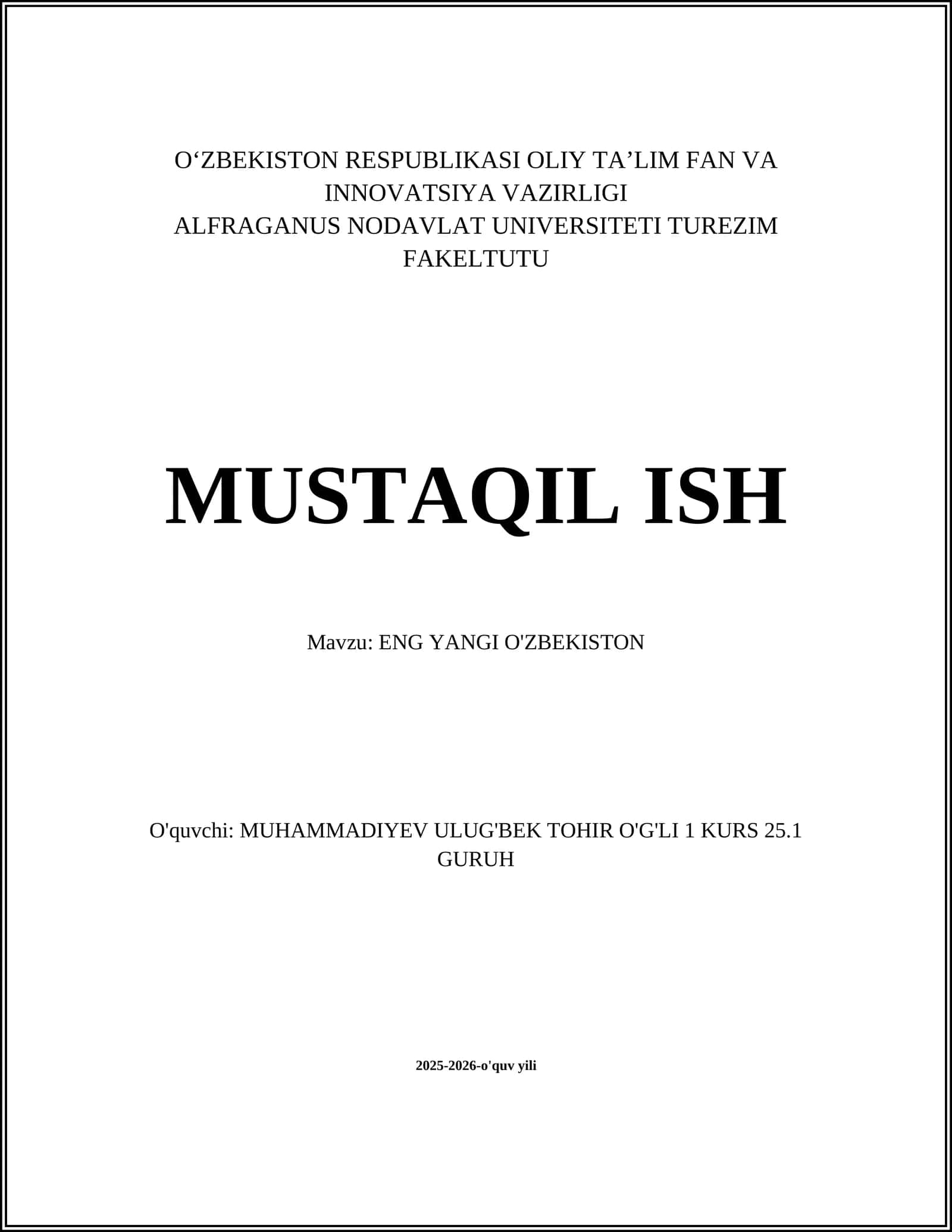 ENG YANGI O'ZBEKISTON 1