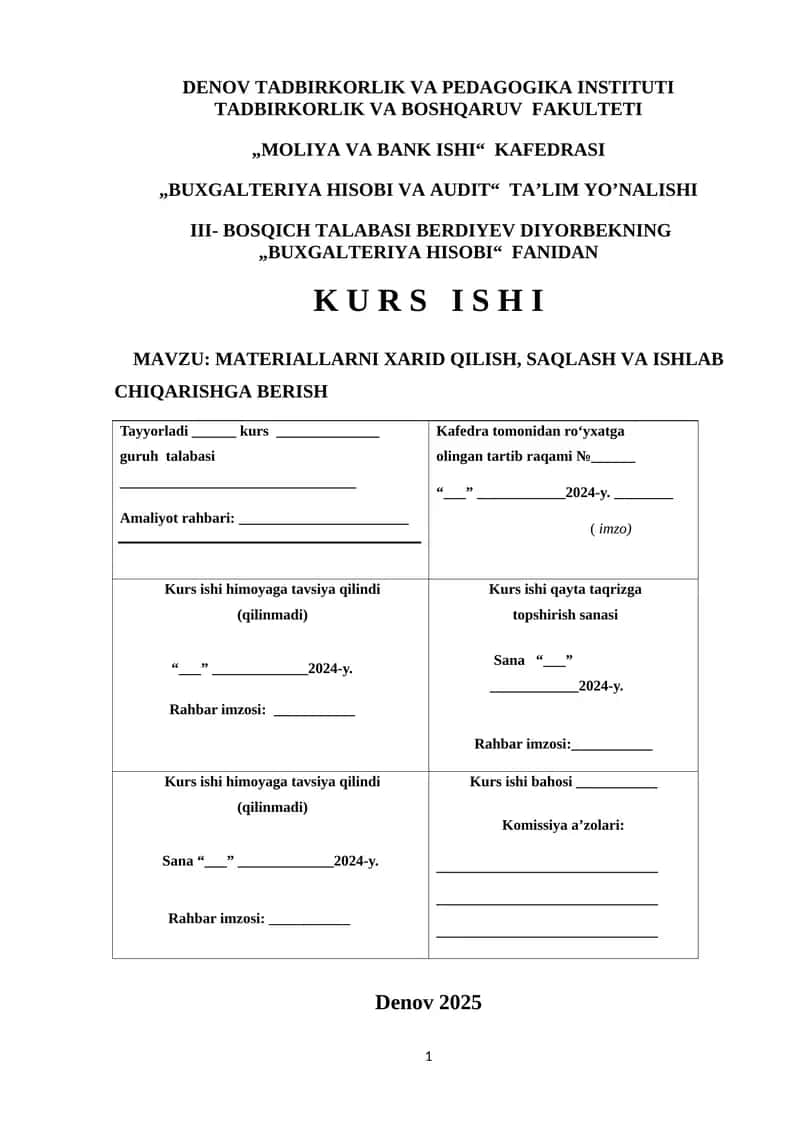 Fond bozori risklarini boshqarish. Kurs ish 1