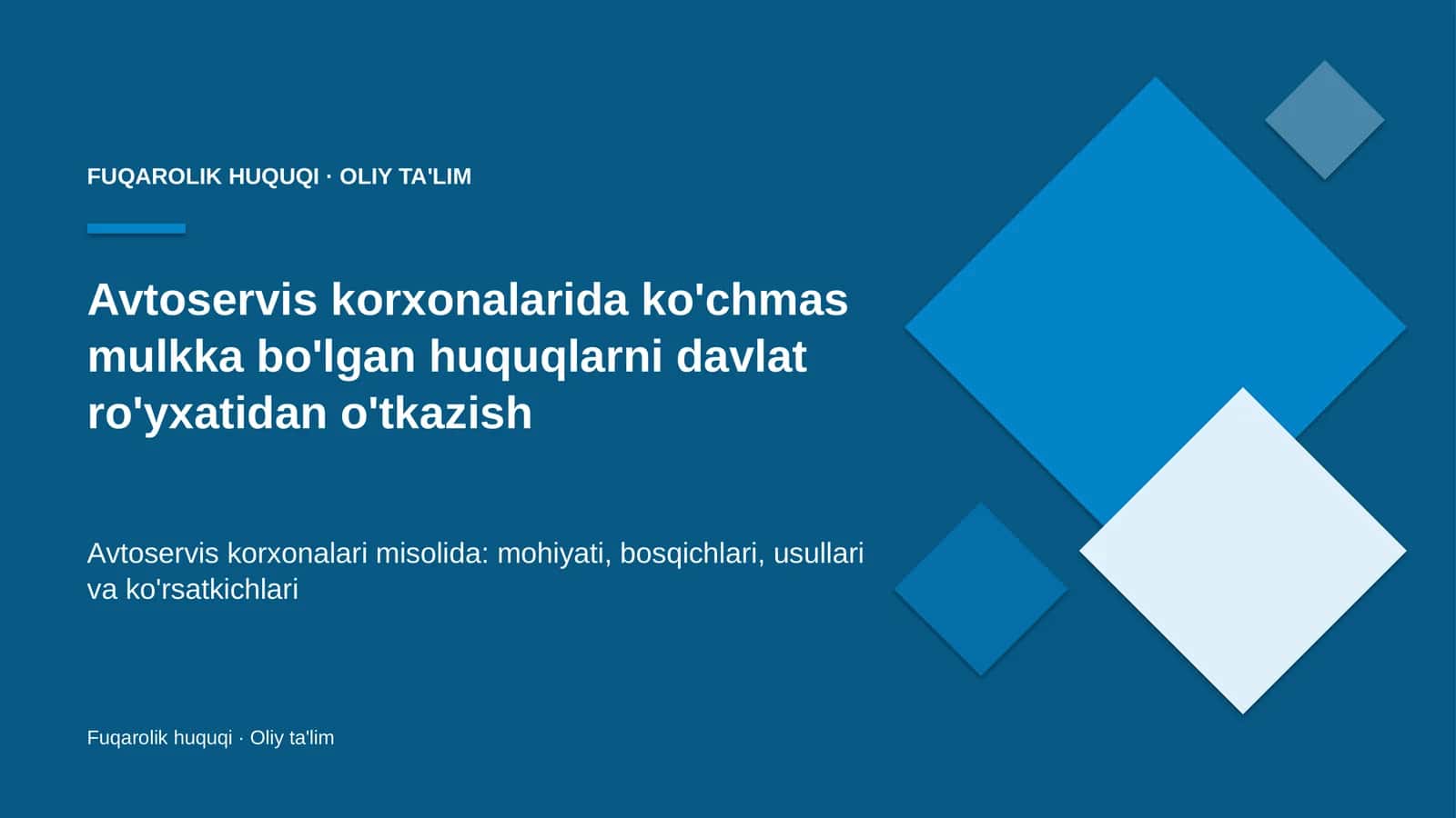 Avtoservis korxonalarida ko'chmas mulkka bo'lgan huquqlarni davlat ro'yxatidan o'tkazish 1