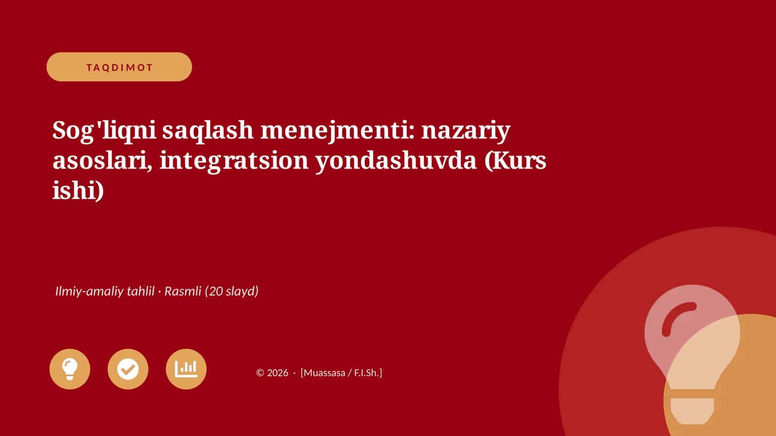 Sog'liqni saqlash menejmenti: nazariy asoslari, integratsion yondashuvda (Kurs ishi) 1
